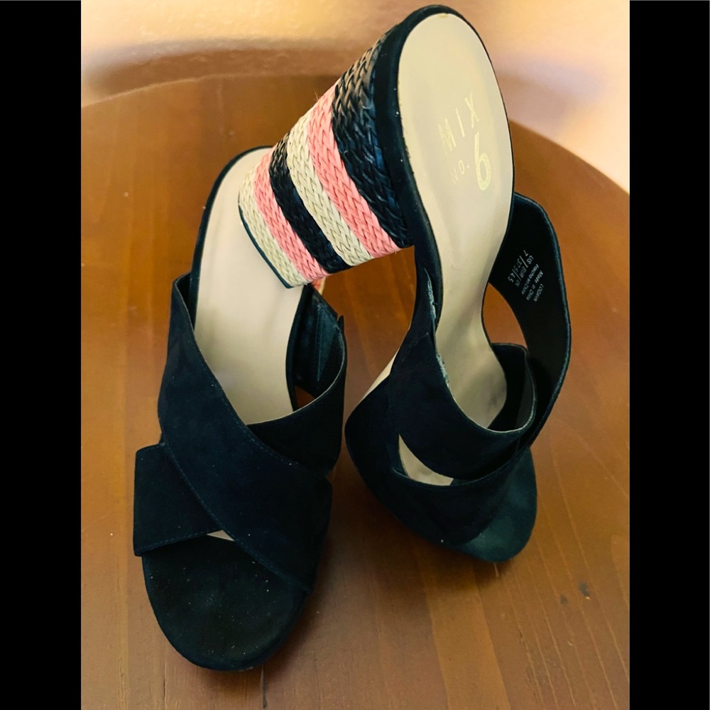 Mix No 6 Logahn Black Slide with Multi Color Raffia Mule Heel